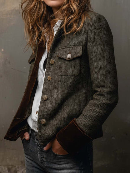 Blazer de Espiga con Ribete en Contraste