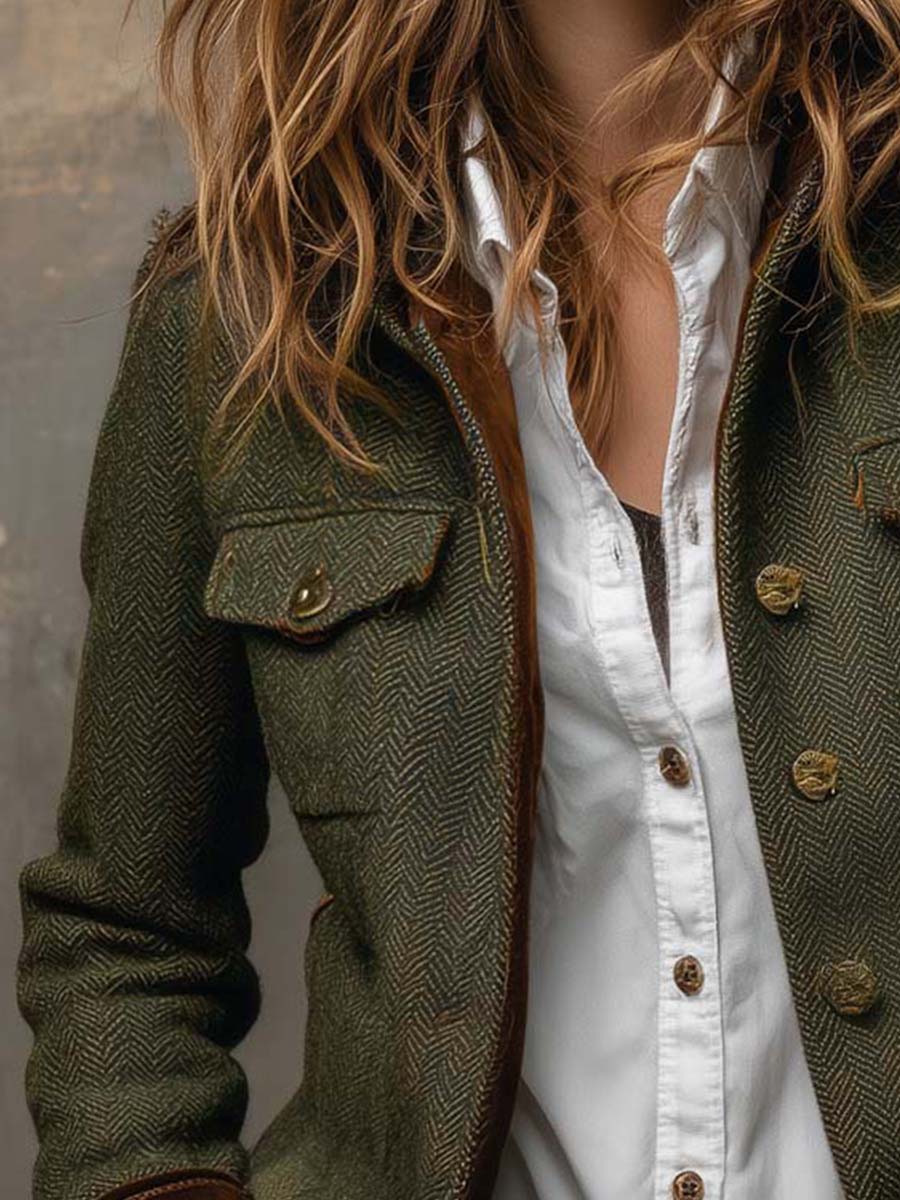 Blazer de Espiga con Ribete en Contraste