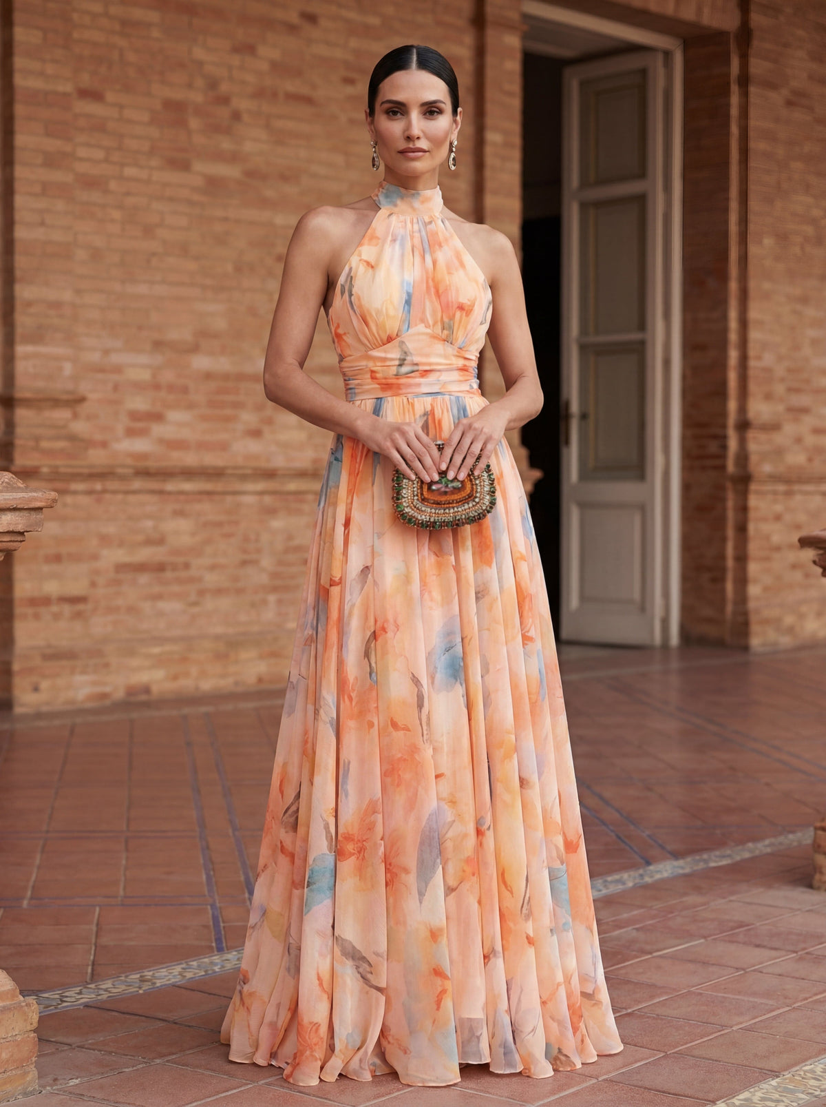 Esther | Vestido Maxi Halter Acuarela