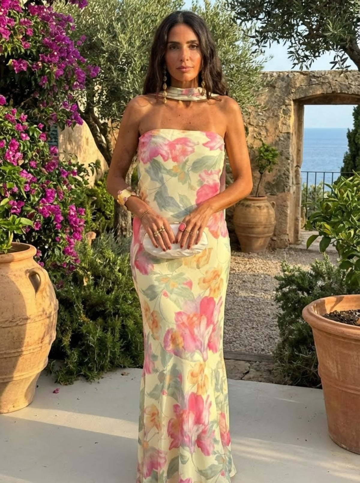 Celeste | Vestido Maxi Strapless Acuarela