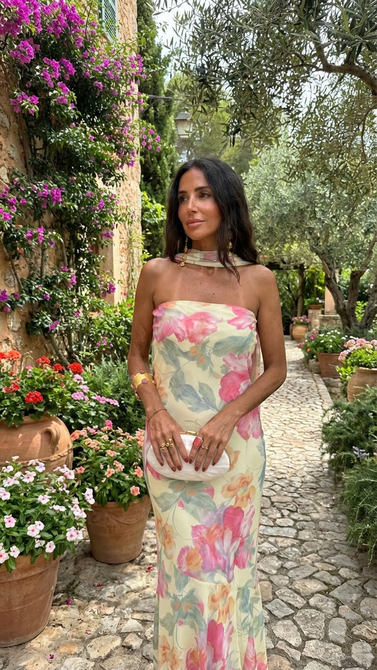 Celeste | Vestido Maxi Strapless Acuarela