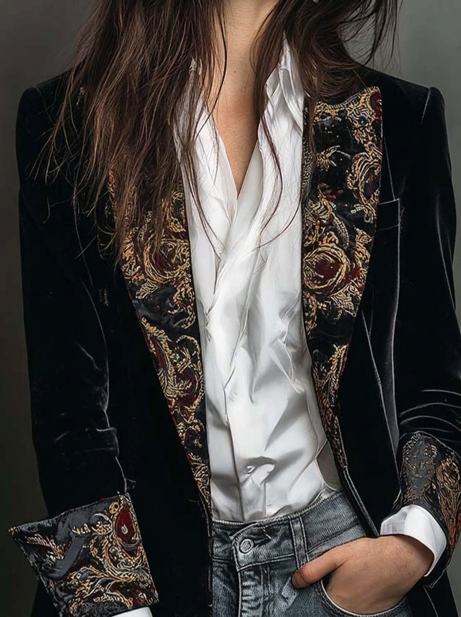 Blazer Entallado con Estampado Barroco