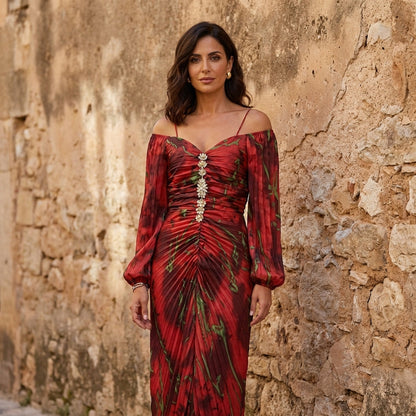 Gregoria™ | Vestido Largo Floral con Escote Profundo