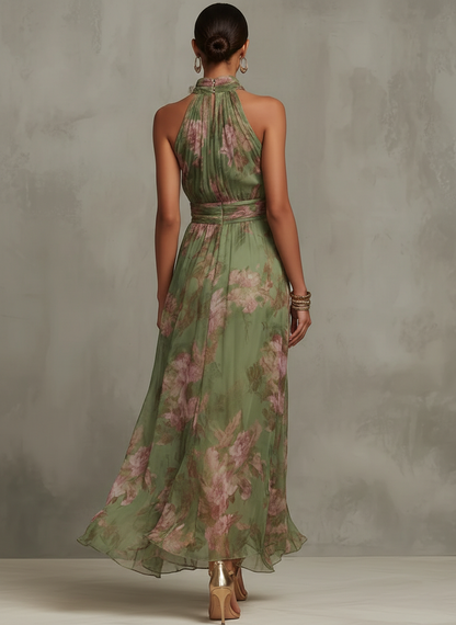 Lidia | Vestido Maxi Halter Floral Elegante