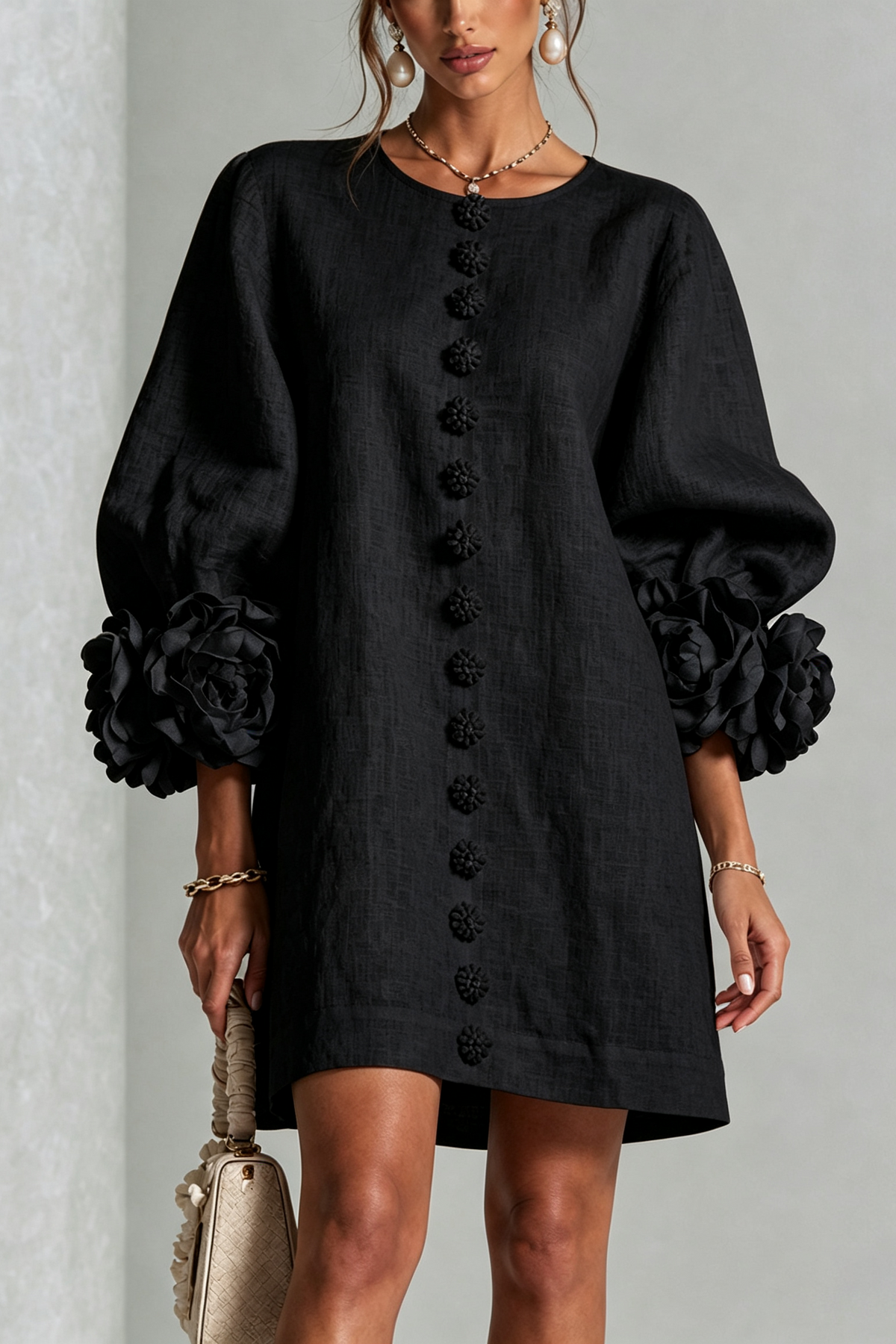 Vestido mini de lino con puños anudados