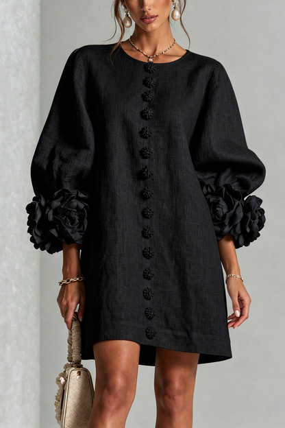 Vestido mini de lino con puños anudados