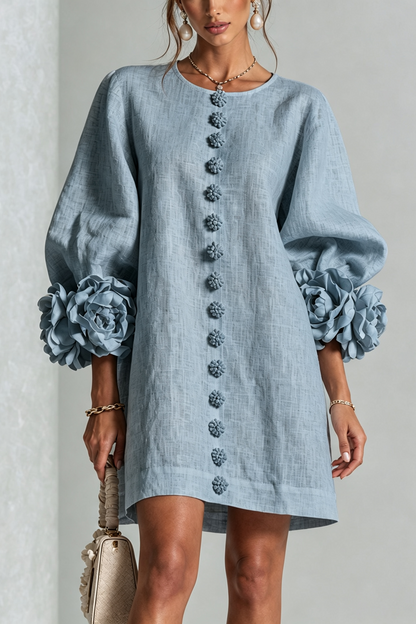 Vestido mini de lino con puños anudados