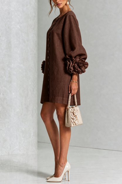 Vestido mini de lino con puños anudados