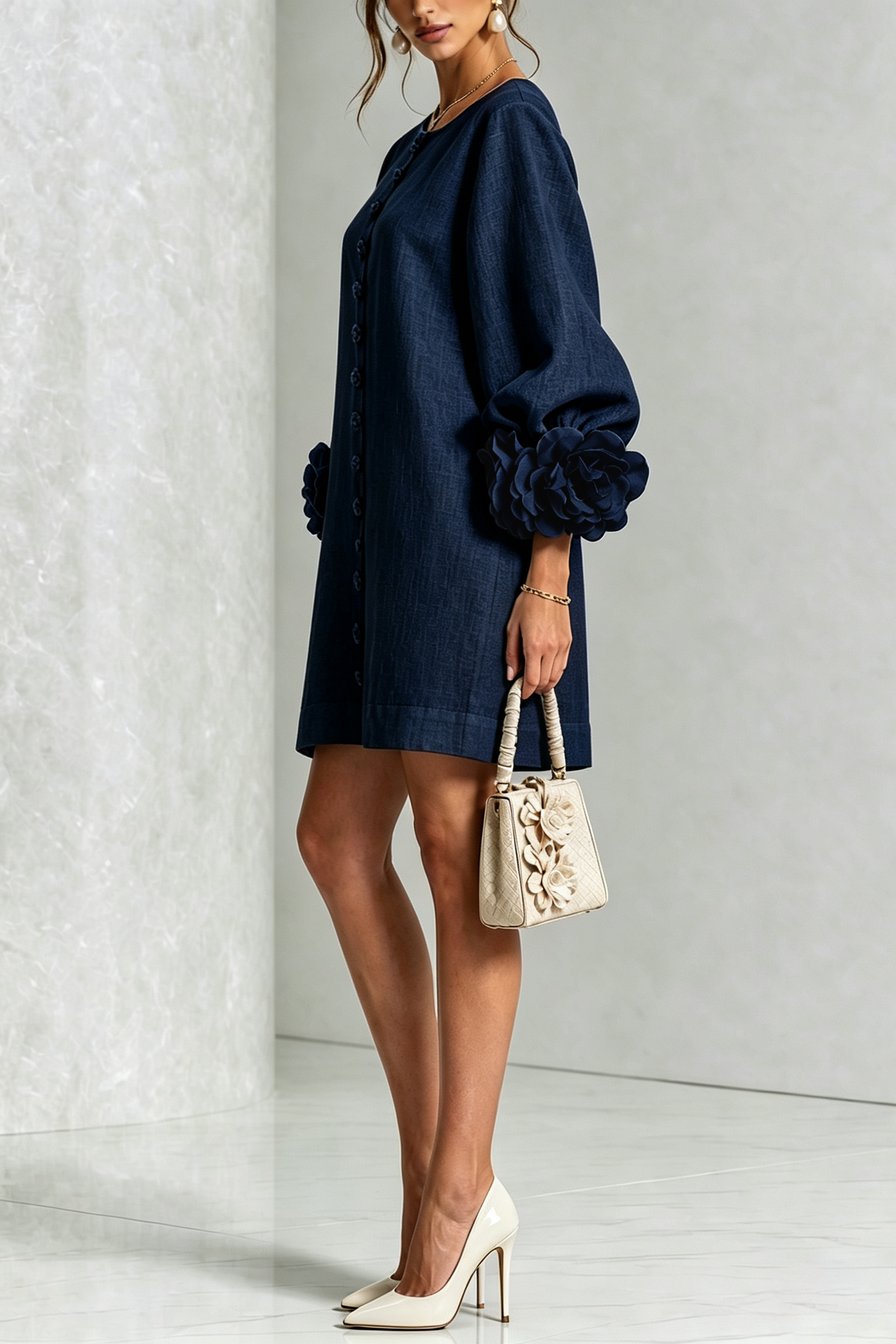 Vestido mini de lino con puños anudados