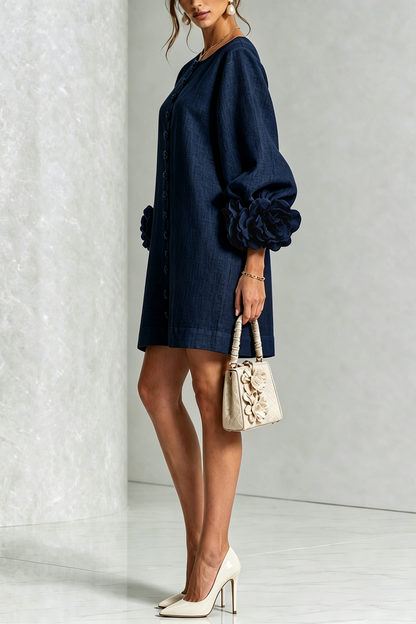 Vestido mini de lino con puños anudados