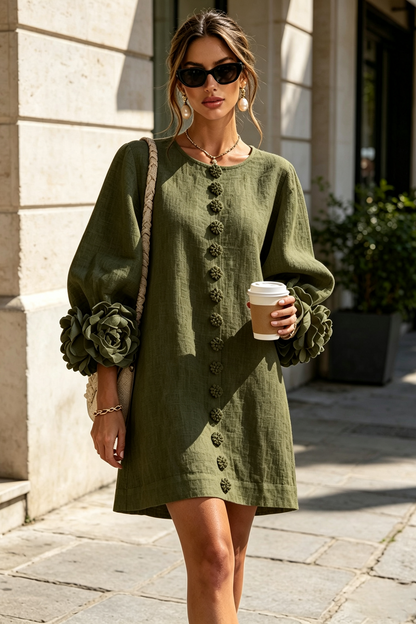 Vestido mini de lino con puños anudados