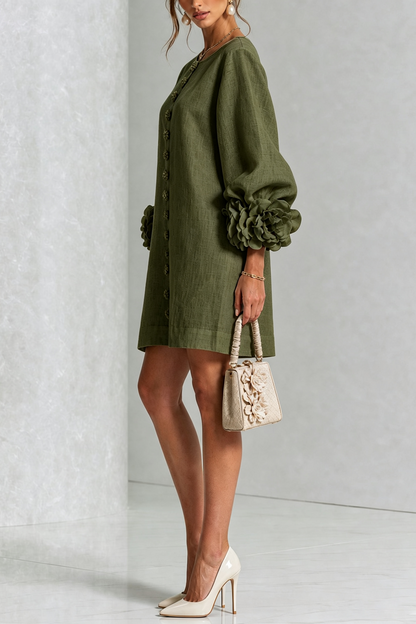 Vestido mini de lino con puños anudados