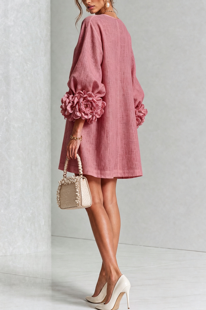 Vestido mini de lino con puños anudados