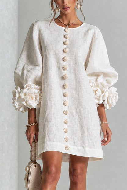 Vestido mini de lino con puños anudados