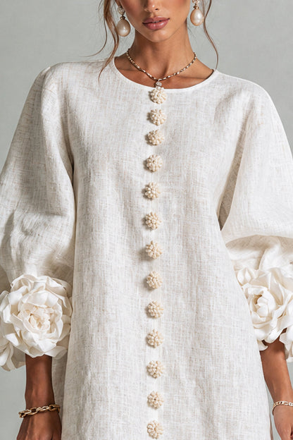 Vestido mini de lino con puños anudados