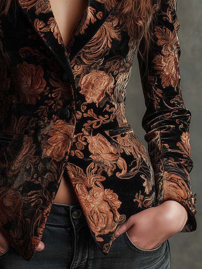 Blazer Floral en Negro y Bronce