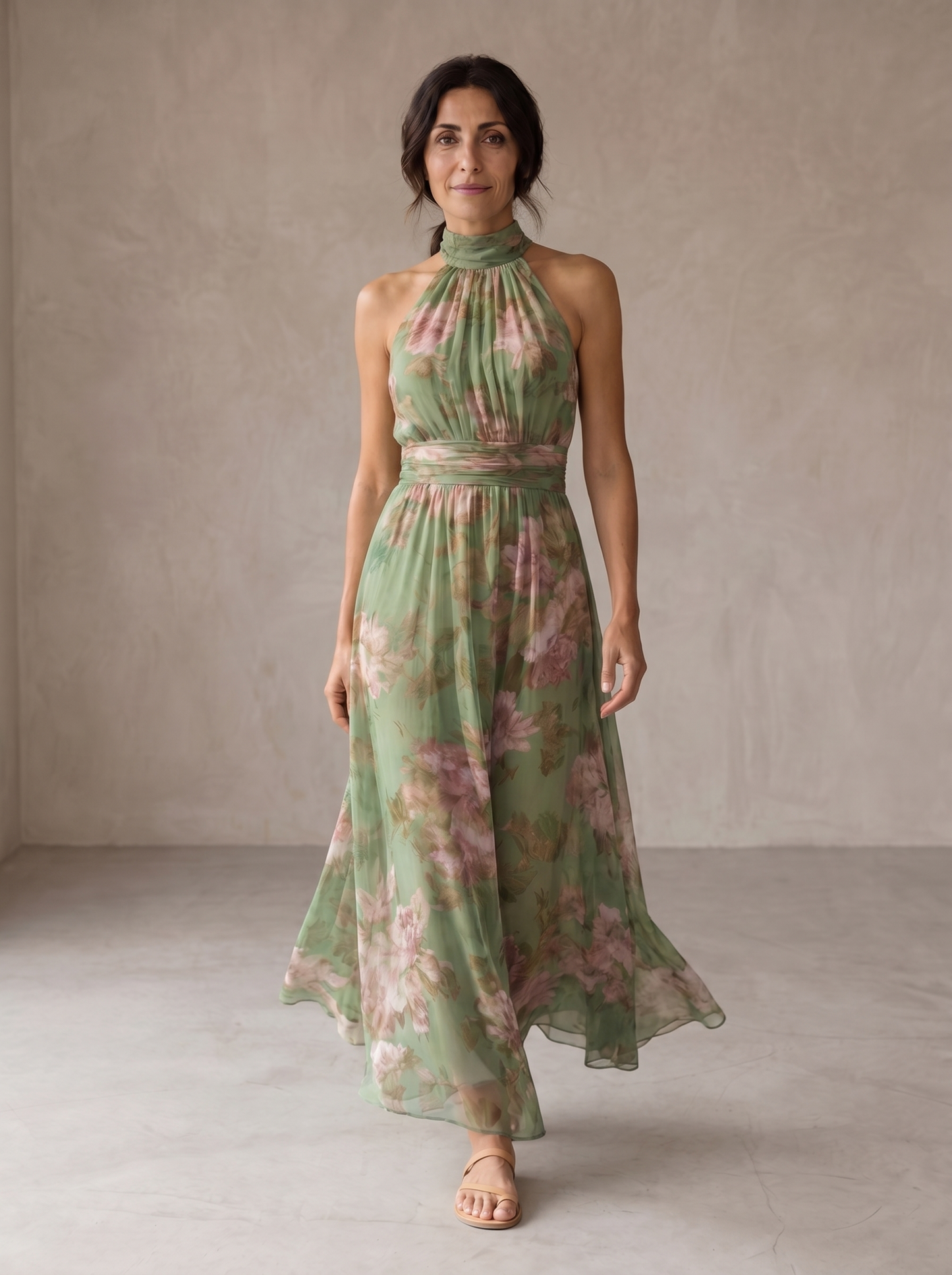 Lidia | Vestido Maxi Halter Floral Elegante