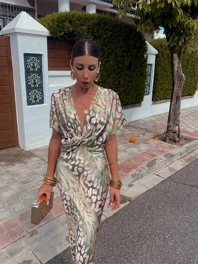 Higinia™ | Vestido Midi Estampado en Tonos Cobre