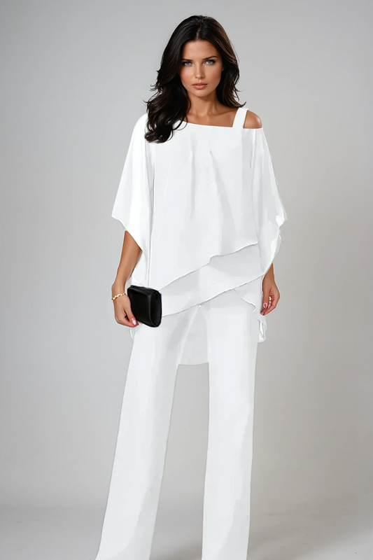 Conjunto Poncho Asimétrico y Pantalón Fluido