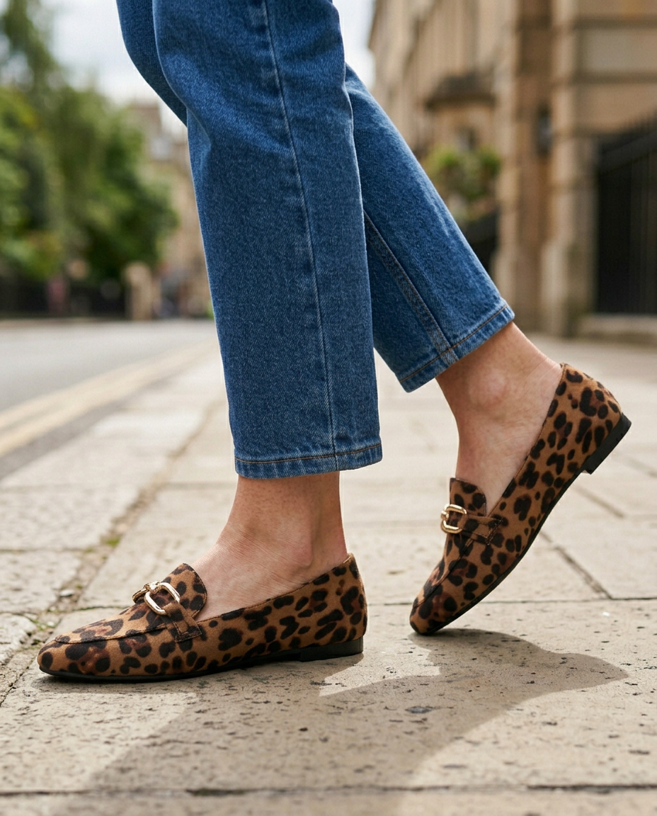Mocasines de Leopardo con Acabado Ante y Herraje