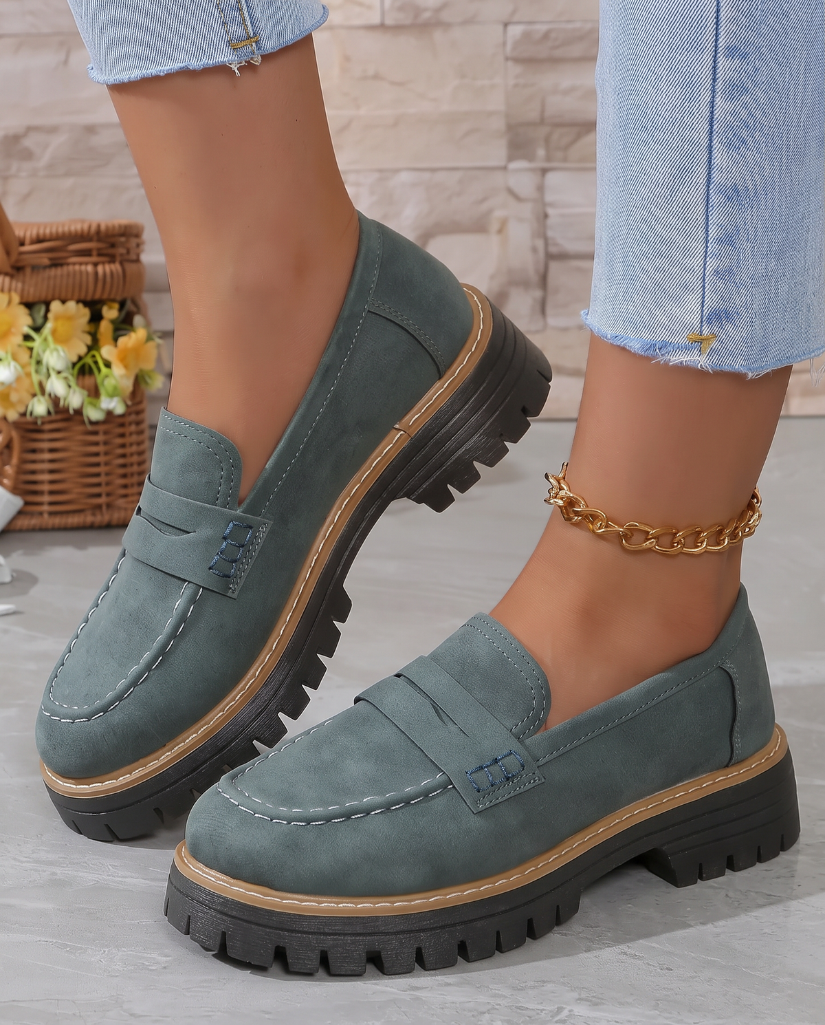 Mocasines Plataforma con Tacón Ancho