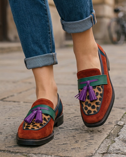 Mocasines Colorblock con Inserto de Leopardo