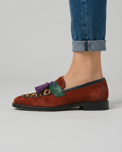 Mocasines Colorblock con Inserto de Leopardo