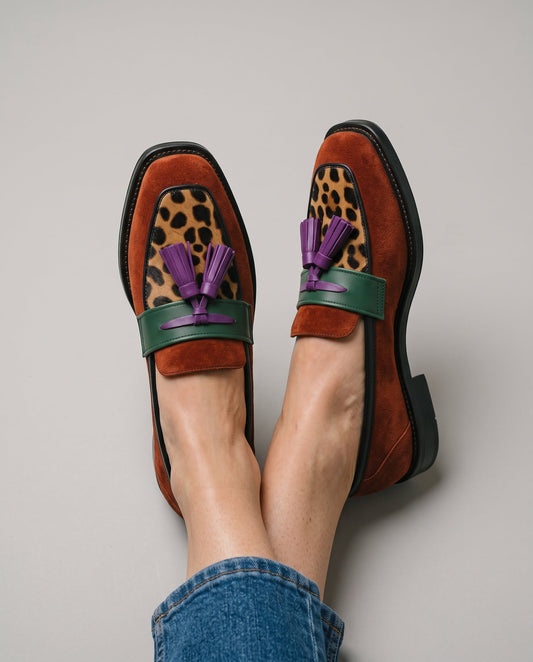 Mocasines Colorblock con Inserto de Leopardo