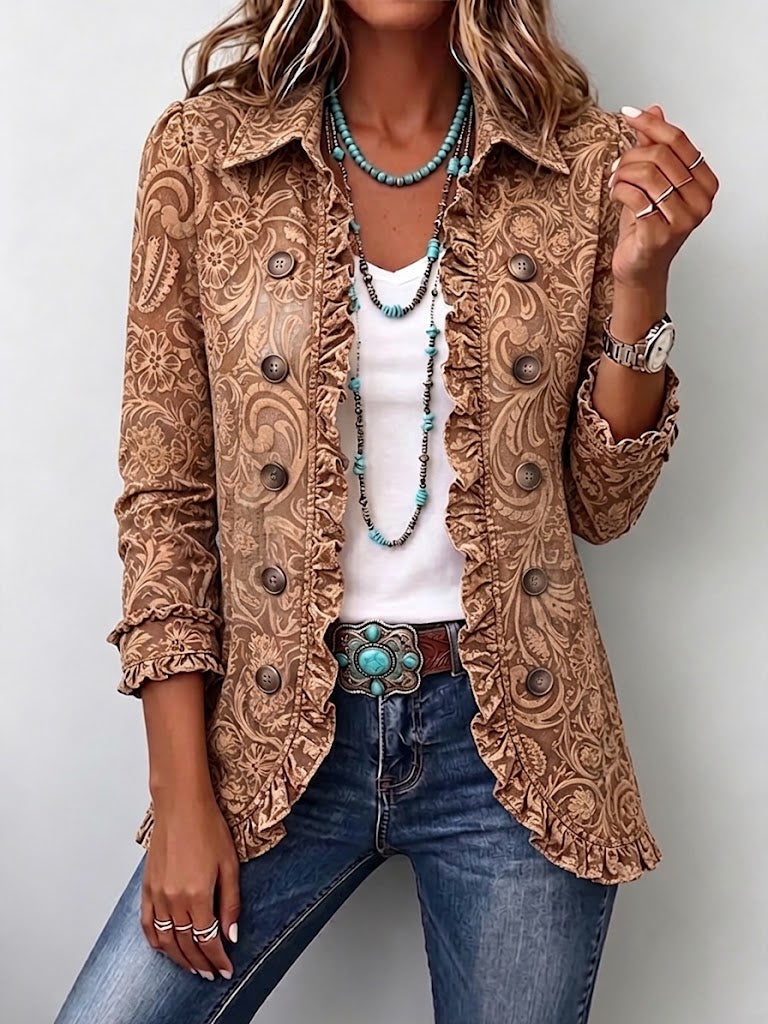Noemi | Chaqueta Bohemia Floral Vintage con Volantes