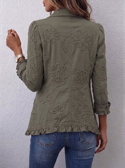 Alejandra | Chaqueta Boho-Chic con Bordado Floral y Acabados Fruncidos