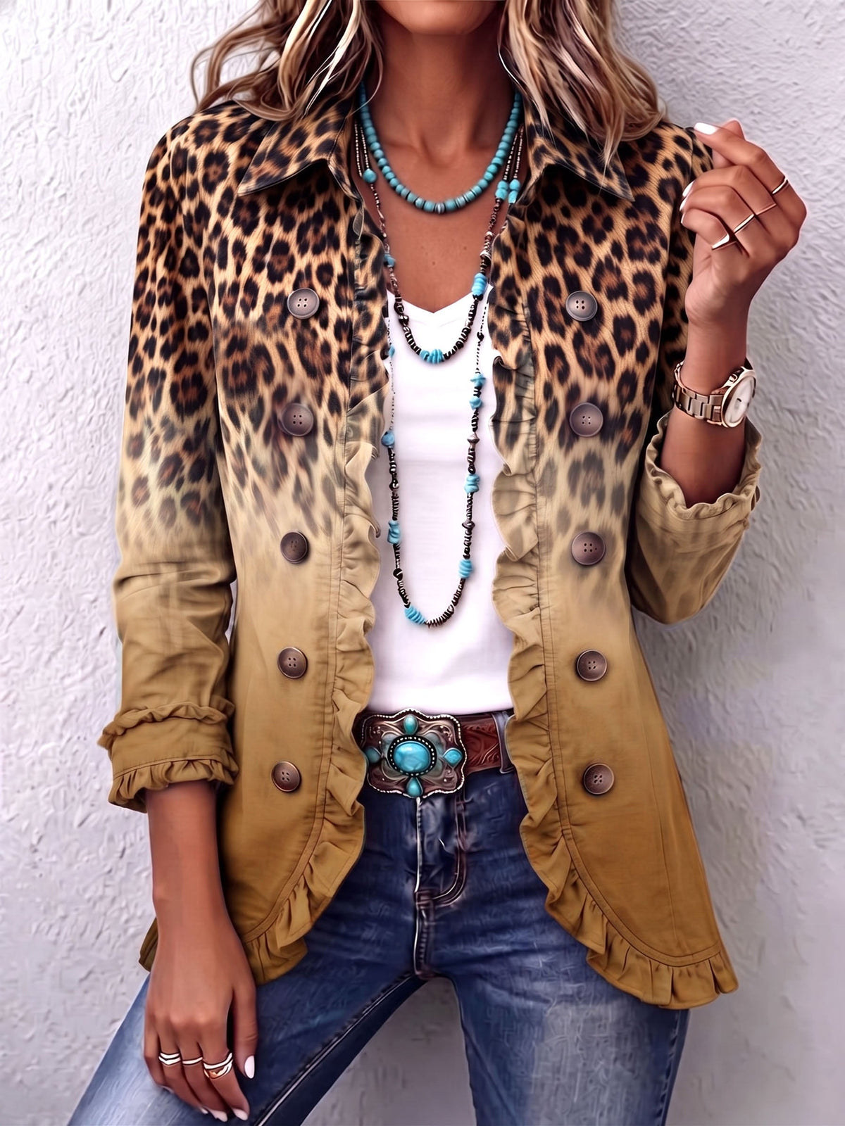 Beatriz | Blazer Leopardo Degradado con Volantes