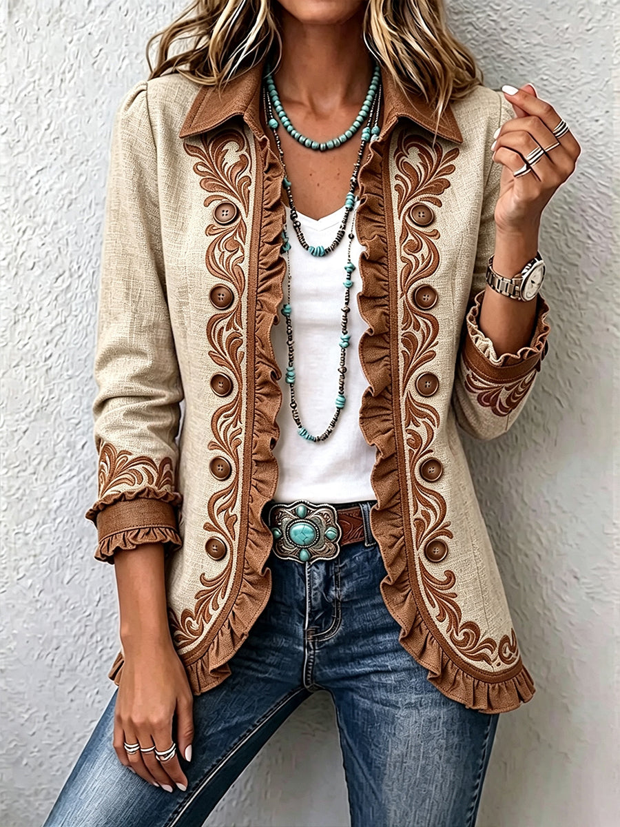 Alejandra | Chaqueta Bohemia Floral Vintage con Volantes